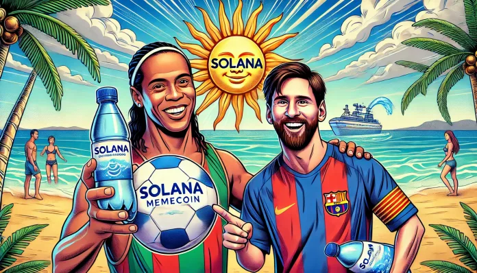 Ronaldinho cùng Messi quảng bá đồng meme về nước của Solana 